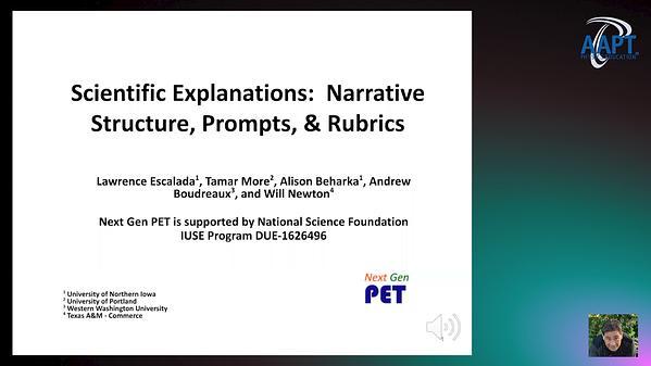 Scientific Explanations: Narrative structure, Prompts and Rubrics