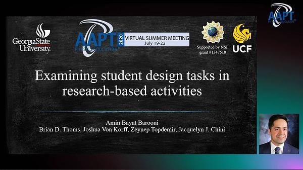 Examining student design tasks in research-based activities