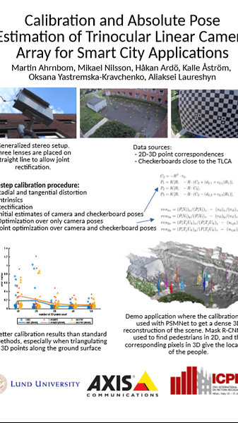 Calibration and Absolute Pose Estimation of Trinocular Linear Camera Array for Smart City Applications