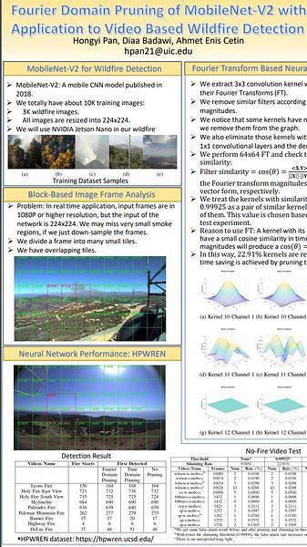 Fourier Domain Pruning of MobileNet-V2 with Application to Video Based Wildfire Detection