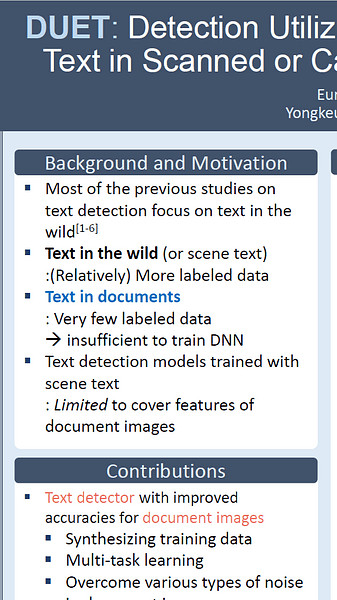 DUET: Detection Utilizing Enhancement for Text in Scanned or Captured Documents
