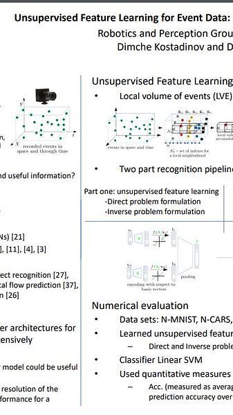 Unsupervised Feature Learning for Event Data:
Direct vs Inverse Problem Formulation