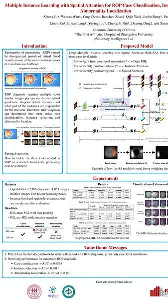 Deep Multiple Instance Learning with Spatial Attention for ROP Case Classification, Instance Selection and Abnormality Localization