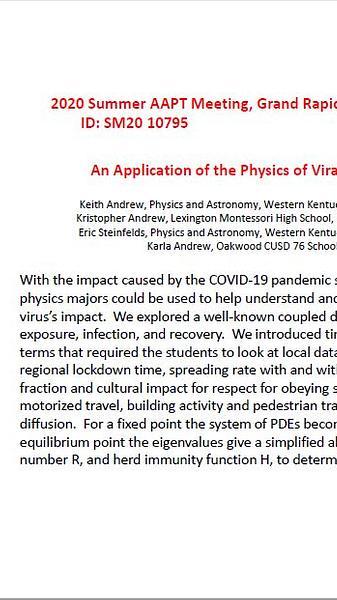 An Application of the Physics of Viral Diffusion: COVID-19