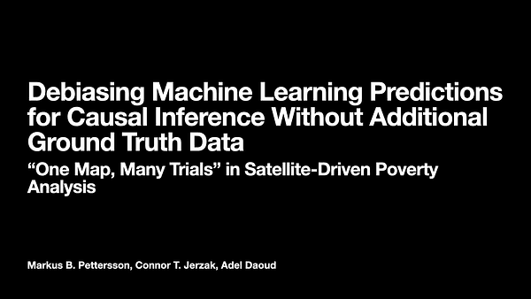 Debiasing Machine Learning Predictions for Causal Inference Without Additional Ground Truth Data: “One Map, Many Trials” in Satellite-Driven Poverty Analysis