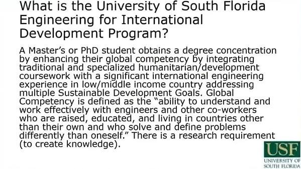 What is the University of South Florida Engineering for International Development Program?