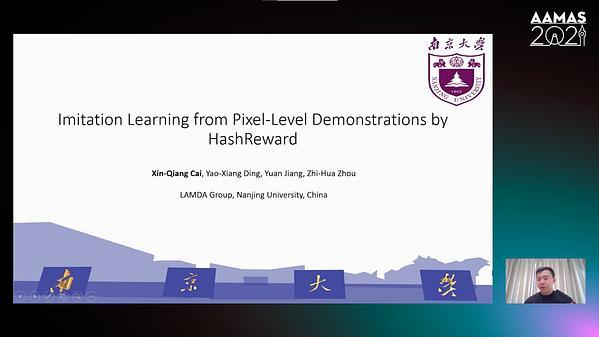 Imitation Learning from Pixel-Level Demonstrations by HashReward