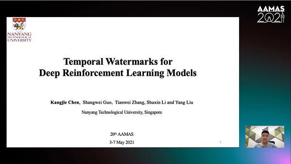 Temporal Watermarks for Deep Reinforcement Learning Models