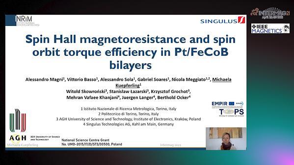  Spin Hall magnetoresistence and spin orbit torque efficiency in (Pt,Ta)/FeCoB bilayers