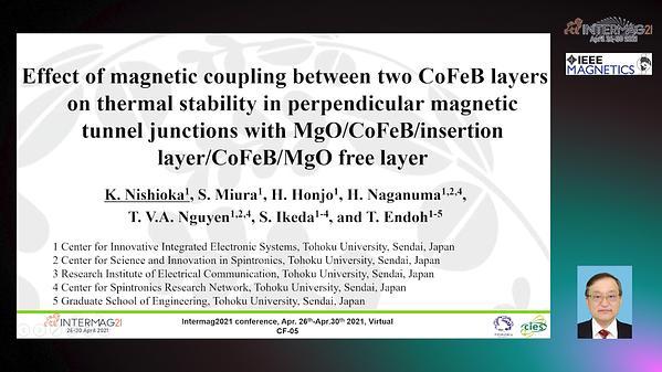 Effect of magnetic coupling between two CoFeB layers on thermal stability in perpendicular magnetic tunnel junctions with MgO/CoFeB/insertion layer/CoFeB/MgO free layer