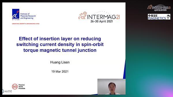  Effect of insertion layer on reducing switching current density in spin-orbit torque magnetic tunnel junction