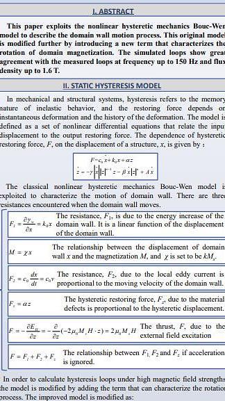  An Improved Hysteresis Model Based on Bouc-Wen Model Under Quasi-Static and Dynamic Magnetizations