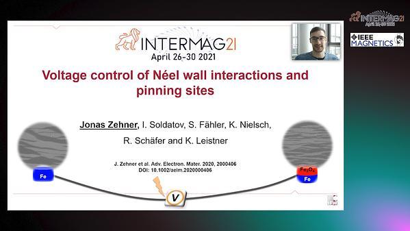  Voltage control of Néel domain wall interactions and pinning sites