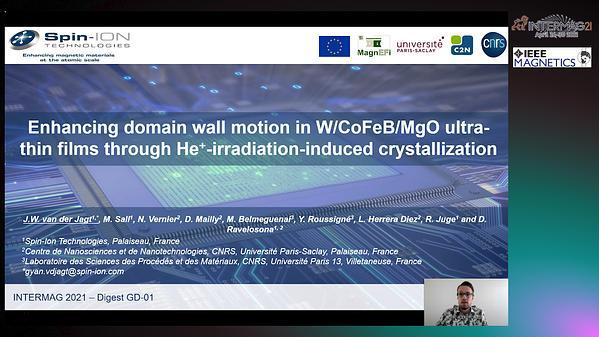 Enhancing domain wall motion in W/CoFeB/MgO ultrathin films through He+-irradiation-induced crystallization