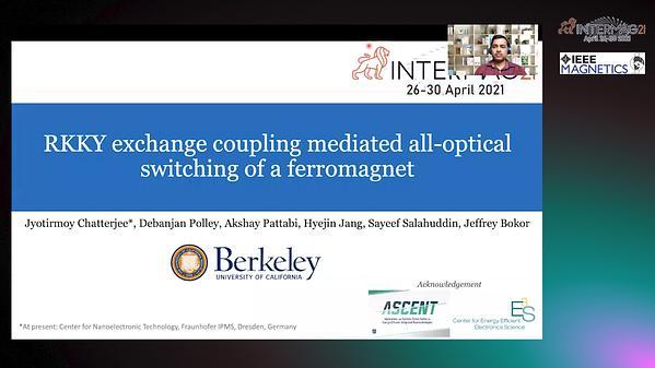  RKKY exchange coupling mediated ultrafast all-optical switching of a ferromagnet