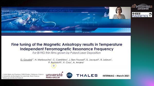  Fine tuning of the Magnetic Anisotropy results in Temperature Independent Ferromagnetic Resonance Frequency for Bi-YIG thin films grown by Pulsed Laser Deposition