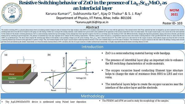 Resistive Switching behavior of ZnO in the presence of La0.7Sr0.3MnO3 as an Interfacial layer