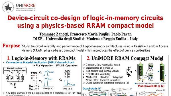 Device-circuit co-design of logic-in-memory circuits using a physics-based RRAM compact model