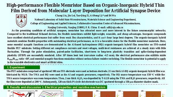 High-performance Flexible Memristor Based on Organic-Inorganic Hybrid Thin Film Derived from Molecular Layer Deposition for Artificial Synapse Device