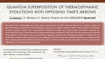 Quantum superposition of thermodynamic evolutions with opposing time's arrows