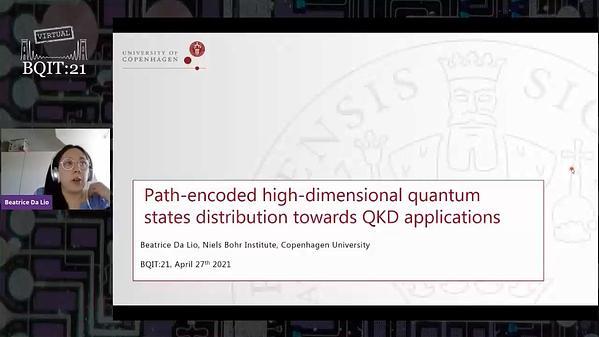 Path-encoded high-dimensional quantum states distribution towards QKD applications