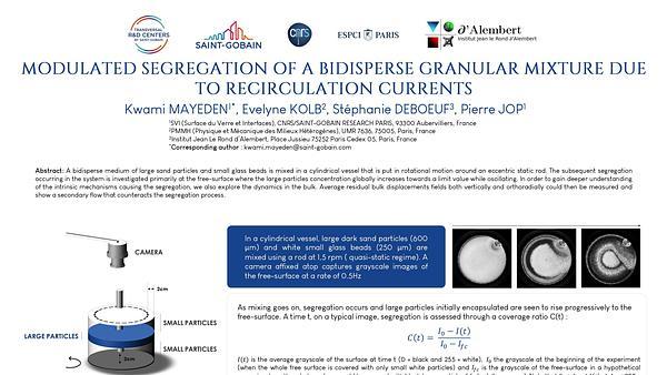 Modulated segregation of a bidisperse granular mixture due to recirculation currents