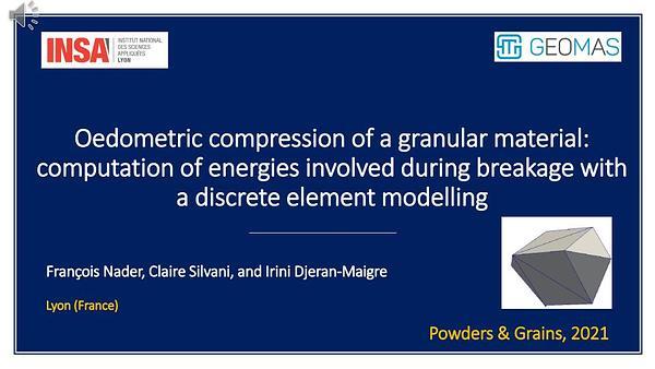Oedometric compression of a granular material: computation of energies involved during breakage with a discrete element modelling