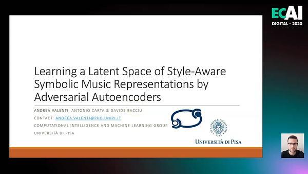 Learning a Latent Space of Style-Aware Symbolic Music Representations by Adversarial Autoencoders