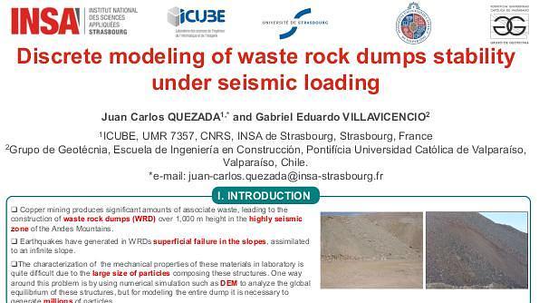 Discrete modeling of waste rock dumps stability under seismic loading