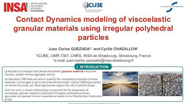 Contact Dynamics modeling of viscoelastic granular materials using irregular polyhedral particles