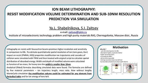  Ion beam lithography: resist modification volume determination and sub-10nm resolution prediction via simulation