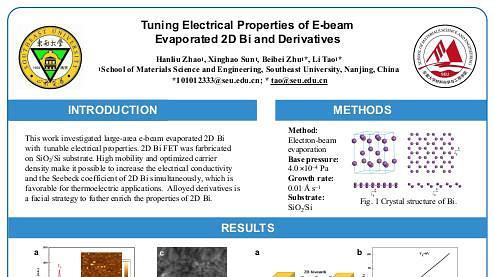 Tuning Electrical Properties of E-beam Evaporated 2D Bi and Derivatives