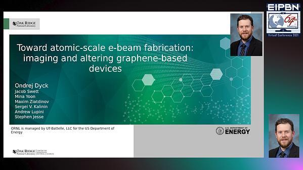 Toward atomic-scale e-beam fabrication: imaging and altering graphene-based devices