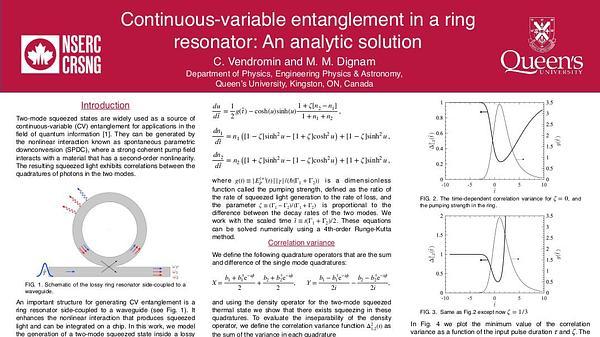Continuous-variable entanglement in a ring resonator: An analytic solution
