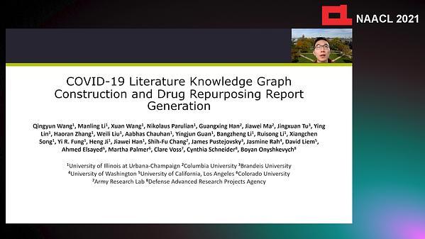 COVID-19 Literature Knowledge Graph Construction and Drug Repurposing Report Generation