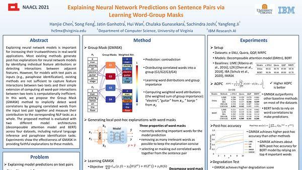 Explaining Neural Network Predictions on Sentence Pairs via Learning Word-Group Masks
