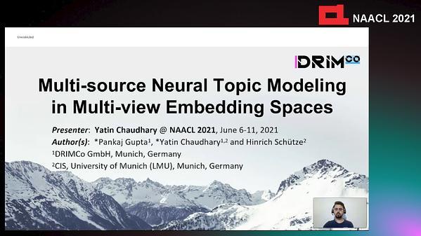 Multi-source Neural Topic Modeling in Multi-view Embedding Spaces