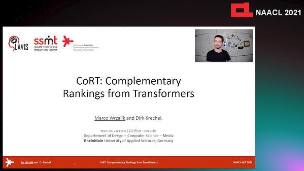 CoRT: Complementary Rankings from Transformers