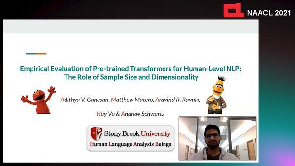 Empirical Evaluation of Pre-trained Transformers for Human-Level NLP: The Role of Sample Size and Dimensionality