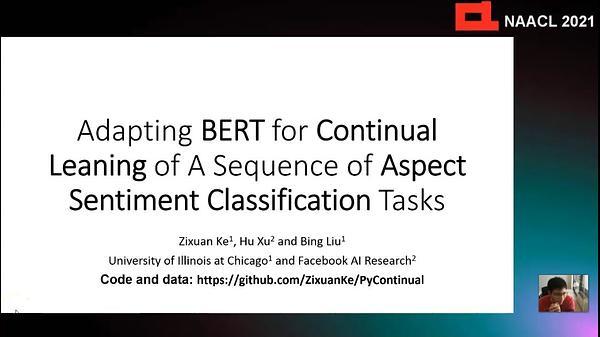 Adapting BERT for Continual Learning of a Sequence of Aspect Sentiment Classification Tasks