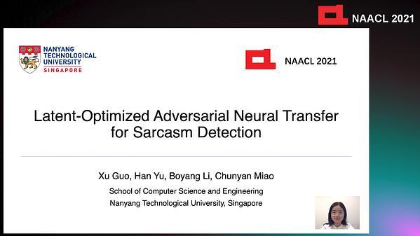 Latent-Optimized Adversarial Neural Transfer for Sarcasm Detection