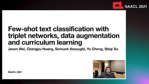 Few-Shot Text Classification with Triplet Networks, Data Augmentation, and Curriculum Learning