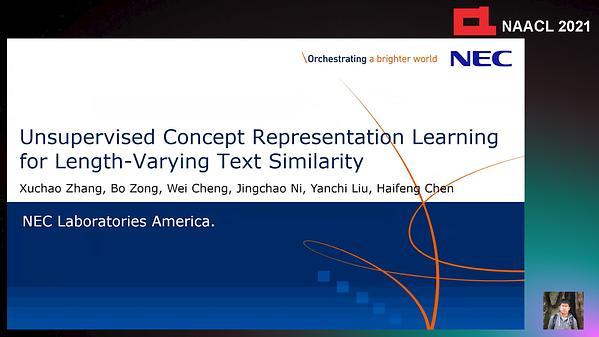 Unsupervised Concept Representation Learning for Length-Varying Text Similarity