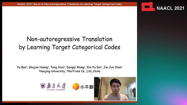 Non-Autoregressive Translation by Learning Target Categorical Codes