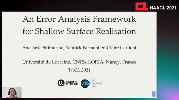 An Error Analysis Framework for Shallow Surface Realisation