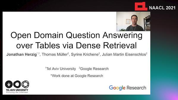 Open Domain Question Answering over Tables via Dense Retrieval