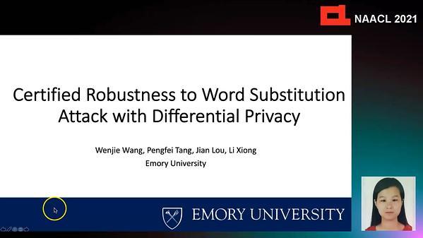 Certified Robustness to Word Substitution Attack with Differential Privacy