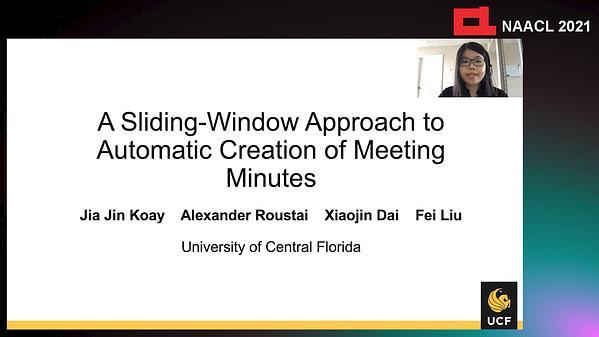 A Sliding-Window Approach to Automatic Creation of Meeting Minutes