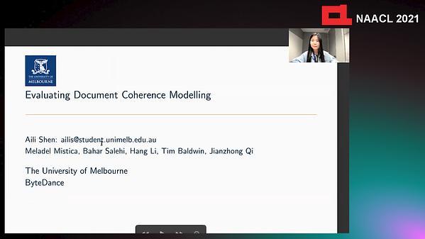 Evaluating Document Coherence Modelling