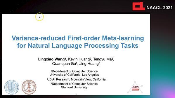 Variance-reduced First-order Meta-learning for Natural Language Processing Tasks